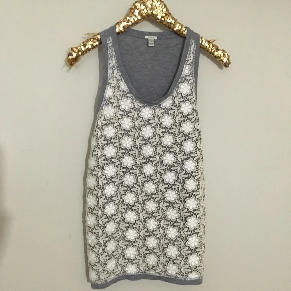 J. crew crocheted lace white and grey top S